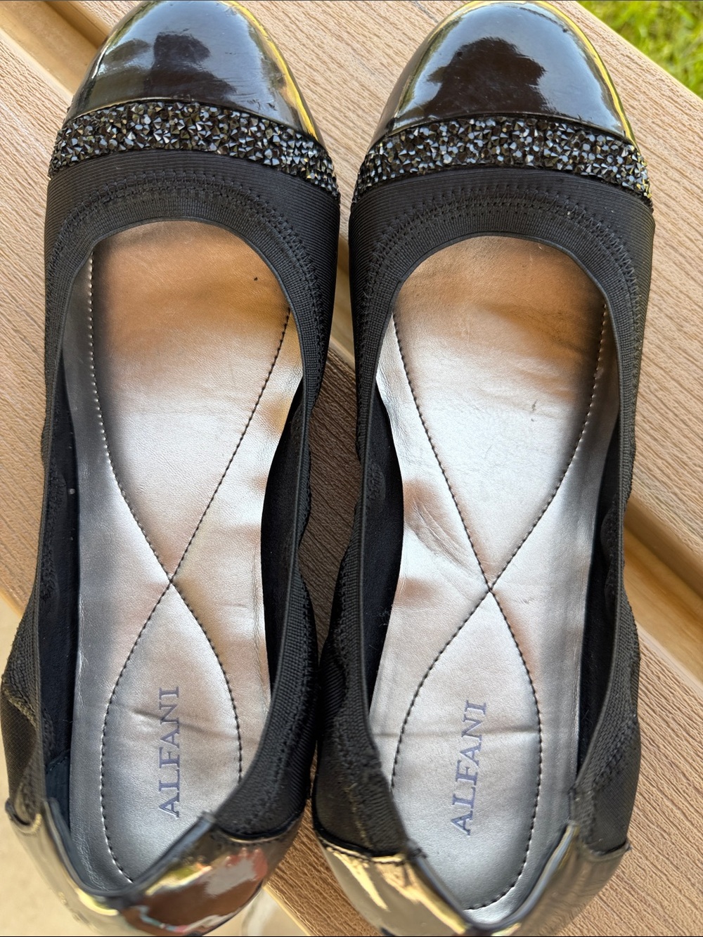 Alfani Black Patent Toe Ballet Flats with Beaded Trim